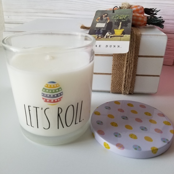 Rae Dunn " LET'S ROLL” Easter Candle w/Lid Fresh Flower Shop Scent New - Picture 4 of 4